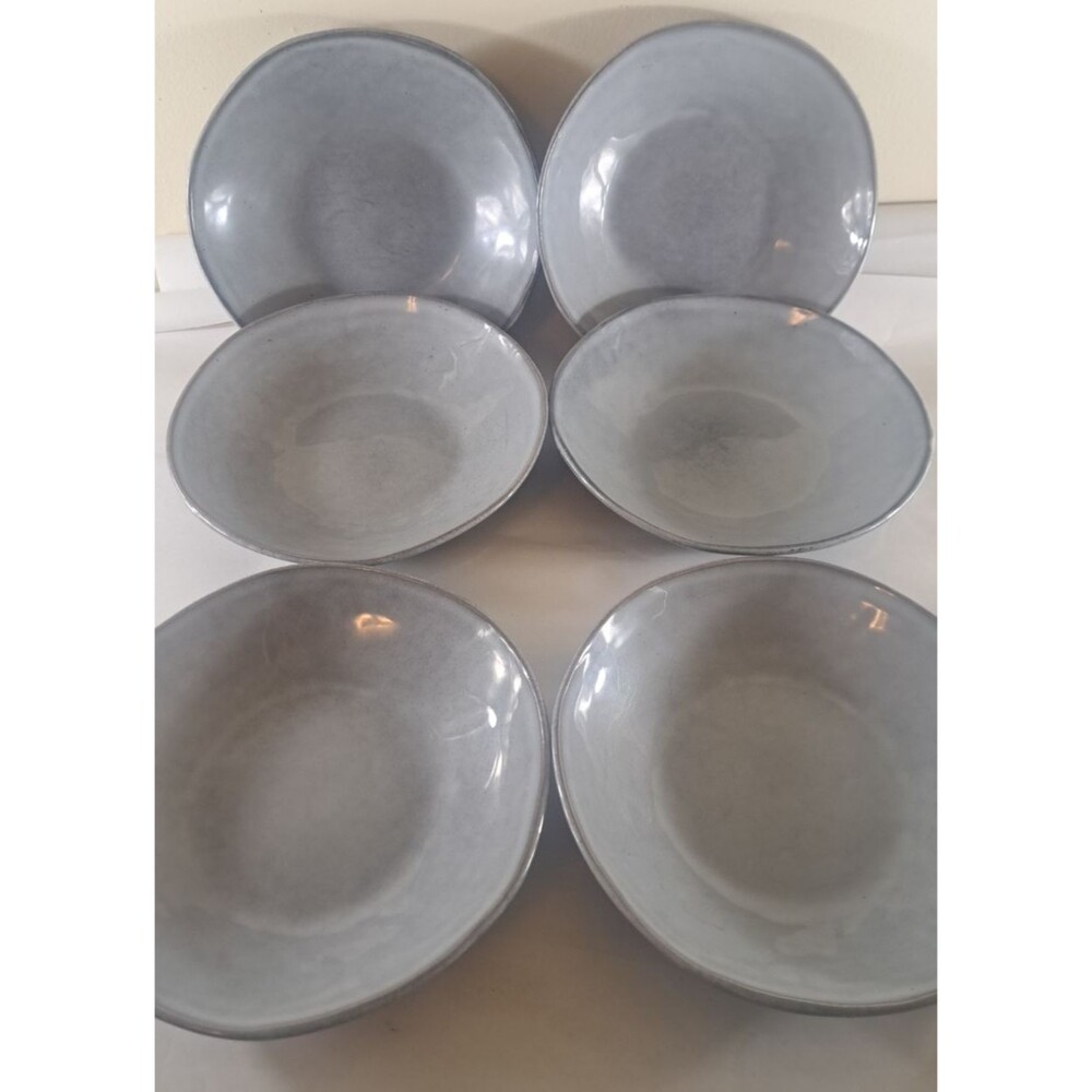 Pier 1 Gray Stoneware Bowls Set Of 6 Soup Pasta Wide Rim Asymmetric Rustic Boho